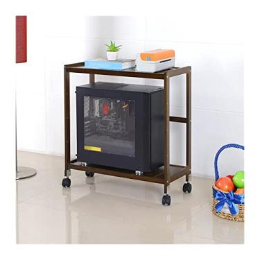 Imagem de Suporte para CPU, suporte de torre de PC, suporte de CPU de rolamento de 2 níveis, suporte de bambu para host de PC móvel com rodízios, cabe na maioria das capas de PC e impressoras sob o suporte de