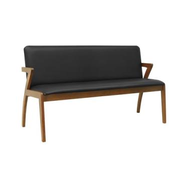 Imagem de Banco 3 Lugares Lille Madeira Maciça - Amêndoa - Assento Estofado Corano Preto
