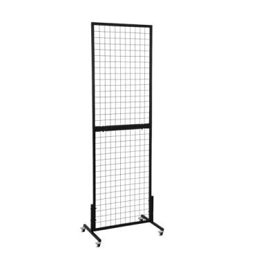 Imagem de OUDUCK Painéis de parede de grade de 4 x 14 cm, grade de arame, suporte de exibição com rodas de base em T, torre de painel independente para shows, preto