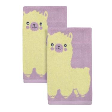 Imagem de USTIDE Pacote com 2 toalhas de mão roxas com estampa de animal, toalhas de rosto de algodão alpaca fofas, toalhas de banho infantis, toalhas de banho com ponta dos dedos para casa, cozinha, banheiro
