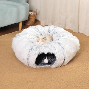 Imagem de Túnel de gato com cama de gato para gatos internos, túnel de donut de caverna de pelúcia macia, brinquedo multifuncional para playground esconderijo para gatinhos pequenos, médios e grandes, coelhos