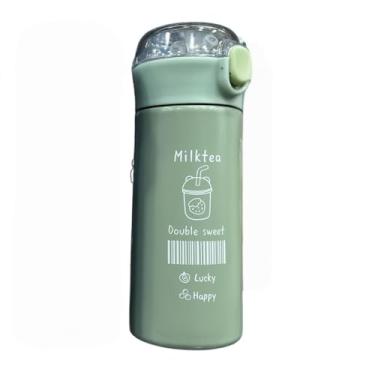 Imagem de Garrafa Infantil em Aço Inoxidável 380ml com Canudo de Silicone e Trava de Segurança, Prática e Segura! BPA Free (Verde)