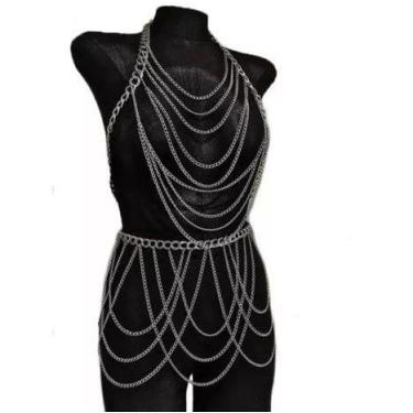 Imagem de Bodychain conjunto Top e Saia de correntes tendência festival - Dondoc