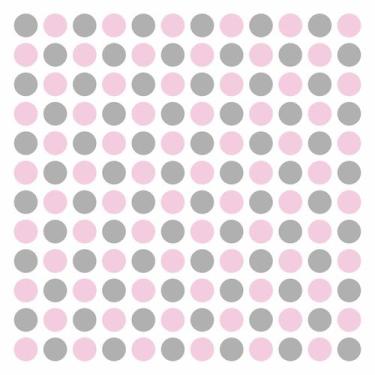 Imagem de Adesivo de Bolinhas Rosa Bebê e Cinza 4cm 144 un Cobre 3m² - Quartinho
