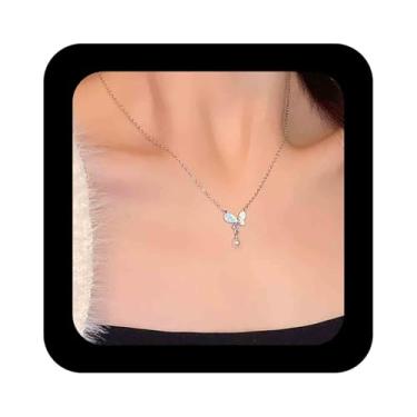 Imagem de Erimberate Colar gargantilha de borboleta de opala boêmia colar redondo com pingente de pérola branca colar de borboletas pavimentadas de cristal prata pedra da lua CZ colar de borboleta para mulheres