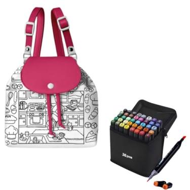 Imagem de Kit Mochila Infantil para Colorir Sua Própria Bolsa, com 36 Caneta Marcador para Colorir Ponta Dupla