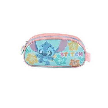 Imagem de Estojo Triplo Stitch Disney Meninas Escolar Passeio Infantil, Turquesa