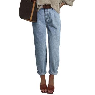 Imagem de Jeans Astylish, cintura alta, folgada, namorado, calças jeans feminina