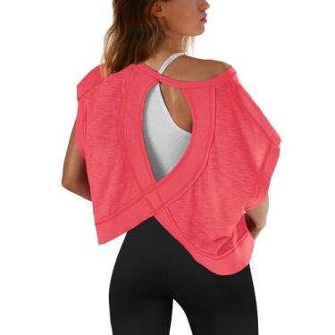 Imagem de Blusa de treino SENSERISE de manga curta com costas abertas para mulhe