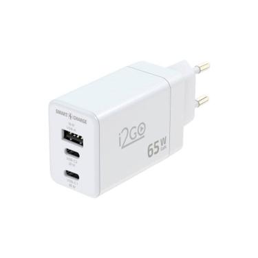 Imagem de Carregador de Parede Ultra Rápido Power Delivery com 1 Saída USB-C 65W + 1 Saída USB-C 20W + 1 Saída USB-A 18W I2GO PRO
