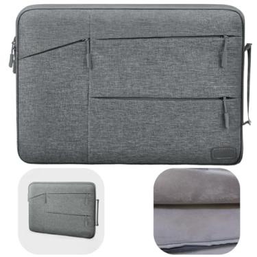 Imagem de Capa para Notebook até 16 Polegadas Cinza. Case Impermeável Premium com Interior Aveludado e Almofadado, Alça de Mão, 3 Bolsos Adicionais para Acessórios e Documentos