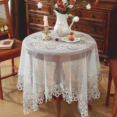 Imagem de Toalha de mesa quadrada pequena bordada de renda floral vintage estilo francês toalha de mesa com macramê chique capa de mesa para casamento praty casa aniversário decoração de sala de estar, cáqui