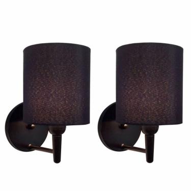 Imagem de Kit-2 Arandela Cilíndrica Md-2009 Base Preto Cúpula Em Tecido 14x15cm Preto - Bivolt