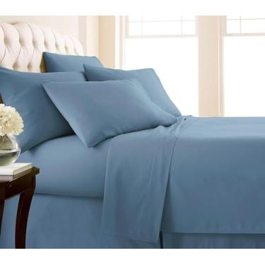 Imagem de Versatile Bedding Conjunto de lençóis de algodão 400 fios, azul médio, 6 peças, bolso profundo de 15 a 30 cm - 1 lençol de cima, 1 lençol com elástico e 4 fronhas, conjunto de lençóis