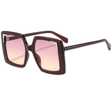 Imagem de Óculos de sol femininos retrô com armação grande e gradiente, armação personalizada, moderno, versátil, masculino, UV400 (vermelho, roxo, amarelo)