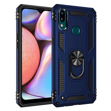 Imagem de SORAKA Capa para Samsung Galaxy A10s com suporte de anel capa protetora para Samsung Galaxy A10s capa traseira de policarbonato rígido com placa de metal para celular magnético suporte de carro azul