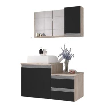 Imagem de Gabinete Banheiro CROSS 80cm (gabinete+cuba+espelheira)(Madeirado/Preto)