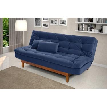 Imagem de Sofá Cama Dubai Reclinável Casal 3 Lugares Suede Base de Madeira Império Estofados (Azul Marinho)