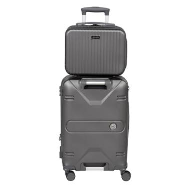 Imagem de Mala De Bordo 10kg Rigida Expansiva Rodas 360 Porta Copos Alça Frontal + Frasqueira (Chumbo)