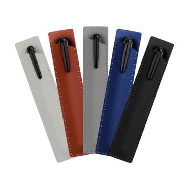 Imagem de Wumuzai Pacote com 5 capas de couro PU para caneta única, pequena bolsa para caneta-tinteiro, estojo de transporte para caneta de bolso, organizador de capa protetora para caneta esferográfica Stylus Touch Pen (5 cores)