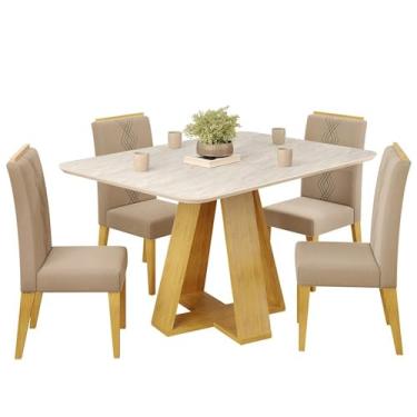 Imagem de Mesa Jantar Kiara E 4 Cadeiras Yasmin Cedro Veludo Kraft Dj Moveis