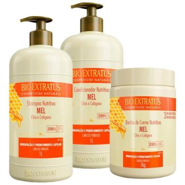 Imagem de Kit Bio Extratus Mel Nutritivo Shampoo Condicionador 1L Máscara 1Kg