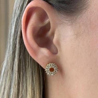 Imagem de Brinco Círculo Vazado Cravejado Zircônias Banhado em Ouro 18k - Anastá