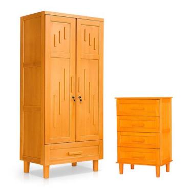 Imagem de Guarda Roupa 2 Portas e Cômoda 4 Gavetas 100 % Madeira Paris Imbuia - 