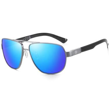 Imagem de DUCO Óculos de sol aviador para homens, lentes polarizadas masculinas, proteção UV, fibra de carbono, templo, óculos de sol masculinos para dirigir 3051, Armação de bronze com lente azul Rveo, common