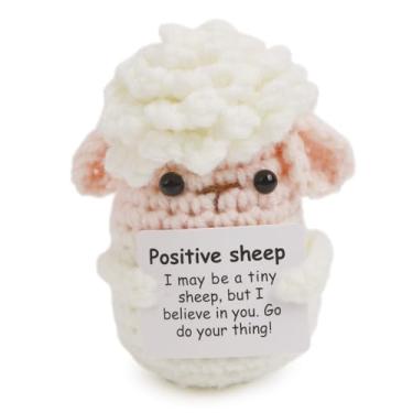 Imagem de Solarfun feito à mão em crochê positivo, ovelhas e amigurumi com cartão inspirador, presente motivacional para colegas de trabalho e professores, decoração de mesa de escritório em casa fofa
