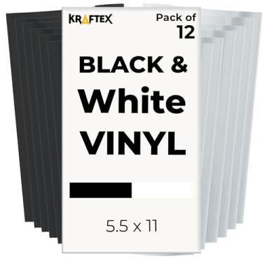 Imagem de Vinil permanente preto e branco para Cricut Joy. Vinil adesivo [pacote com 12, 14 x 30 cm]. Folhas brancas e pretas para adesivos e decalques DIY para ambientes externos.