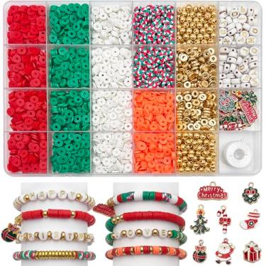 Imagem de Kit de fabricação de pulseiras de contas de argila de polímero, pingentes de contas de argila de ouro para fazer joias, pulseira DIY (3 modelos de Natal)