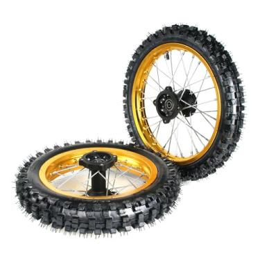 Imagem de ELANER Roda dianteira 60/100-14, roda traseira 80/100-12, rolamentos de eixo de 15 mm para taotao SSR Apollo Kayo 125 140 150cc Pit Bikes Dirt Bike (dourado)