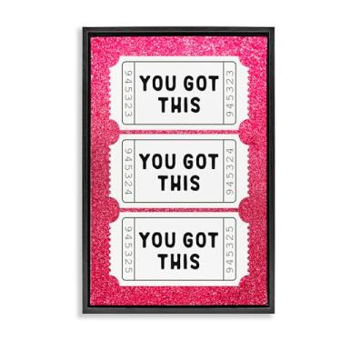 Imagem de Stupell Industries You Got This Pink Ticket Stubs arte de parede em tela flutuante emoldurada preta, design por Lettered and Lined, 78 x 53 cm