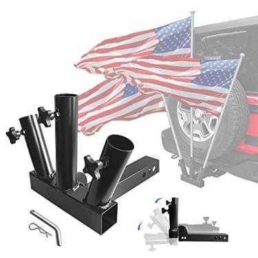 Imagem de SKYMIRO Foldable Hitch Mount 3 Flag Pole Holder Three-Headed flagpole Universal for Standard 2 inch Receiver fit for SUV RV Pickup