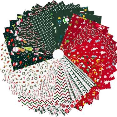 Imagem de Pacote de tecido de bolo de camada de Natal, 42 peças de quadrados pré-cortados de 25 x 25 cm, tecido artesanal 100% algodão com 14 padrões de férias