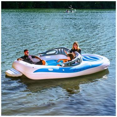 Imagem de Barco Inflável para até 6 Adultos com Bomba de Ar, Remos e Kit Reparo, AQUAYAM, Branco