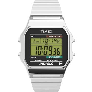Imagem de Timex Relógio masculino clássico digital de 34 mm, Aço inoxidável/prata digital/prateado, clássico, retrô
