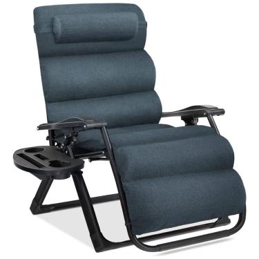 Imagem de Cadeira Reclinável Ajustável Gravidade Zero com Mesa Lateral e Almofada Removível, Best Choice Products, Azul Grafite