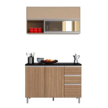 Imagem de Cozinha Modulada 2 Peças 5 Portas 2 Gavetas Evidence Carvalho/Camurça - Poliman