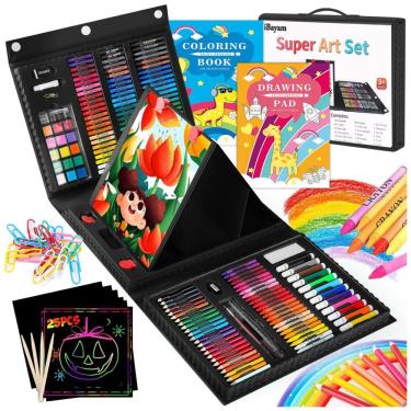 Imagem de Kit Lápis de Cor Profissional com Estojo 222 peças Tintas Acrílicas, Aquarela, IBAYAM 03, Preto