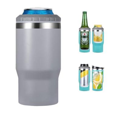 Imagem de Gteller Isolador de lata/garrafa de aço inoxidável 4 em 1, tampas bidirecionais de 400 ml, refrigerador de latas com isolamento SUS, suporte de garrafa de cerveja (cinza)