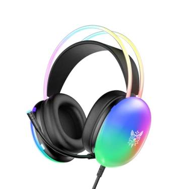 Imagem de Fone de ouvido para jogos com microfone, iluminação arco-íris RGB, fones de ouvido leves para jogos com fio de PC para PS4/PS5/laptop/MAC, fone de ouvido sobre a orelha de áudio de 3,5 mm, som