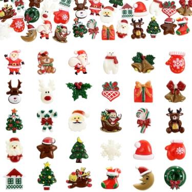 Imagem de KINYFY 100 peças de pingentes de resina de Natal, enfeites de resina plana de Natal, enfeites de geleca de Natal 3D para artesanato de Natal DIY, grampos de cabelo, scrapbook, porta-retratos (30