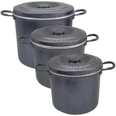 Imagem de KIT 3 CALDEIRÃO N 18 20 22 HOTEL PANELA ALUMÍNIO PRETO CRAQUEADO PROFISSIONAL INDUSTRIAL RESTAURANTE (PRETO CRAQUEADO)