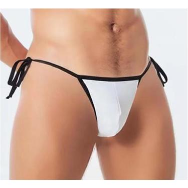 Imagem de Cueca Fio Dental Masculina Jockstrap Tanga Branca com Amarração Latera