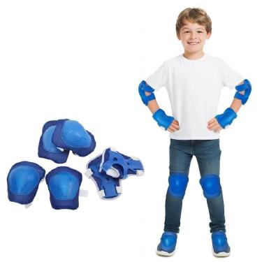 Imagem de Kit Infantil Equipamento De Proteção Esportes Radicais Joelheira Cotoveleira Pulso Skate Bike Patins Kids Azul