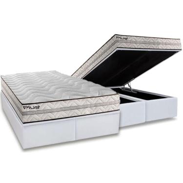 Imagem de Cama Box Baú Queen Kit Colchão Espuma D33 Pasquale Plus Courano Linhão White 158x198 Pa...