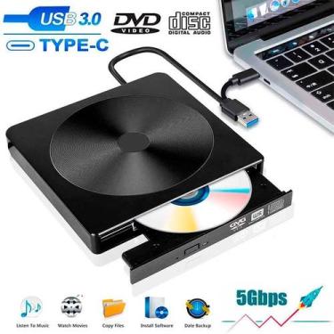 Imagem de Gravador e leitor externo de DVD CD Slim Preto Original 5gbs USB 3.0 P