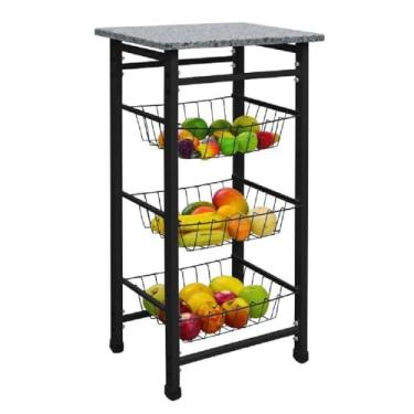 Imagem de Fruteira Chão Cozinha Multiuso Preta Tampo Granito.